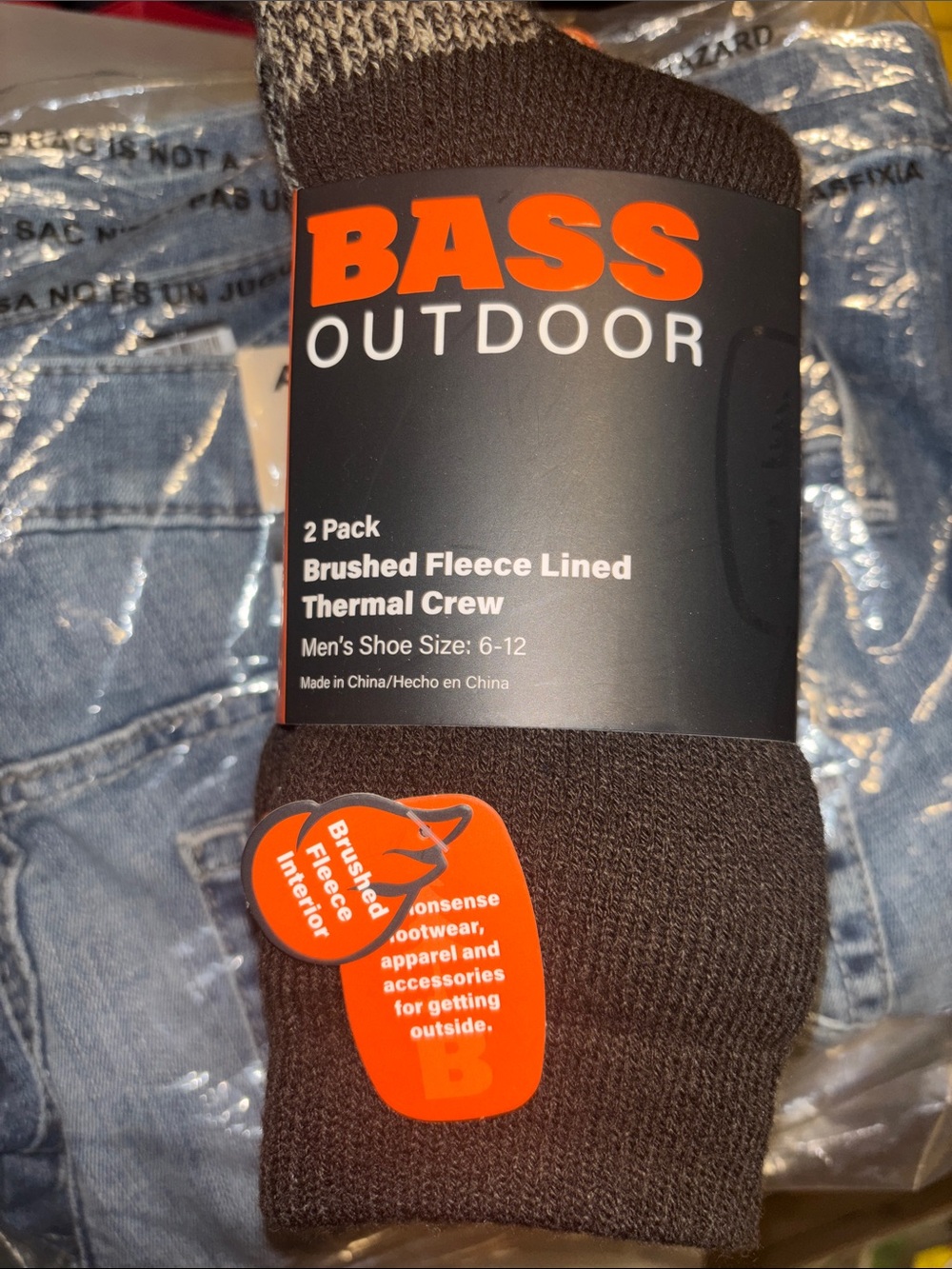 BASS Outdoor Brown Brushed Fleece Lined Thermal Crew Socks - 2 Pack